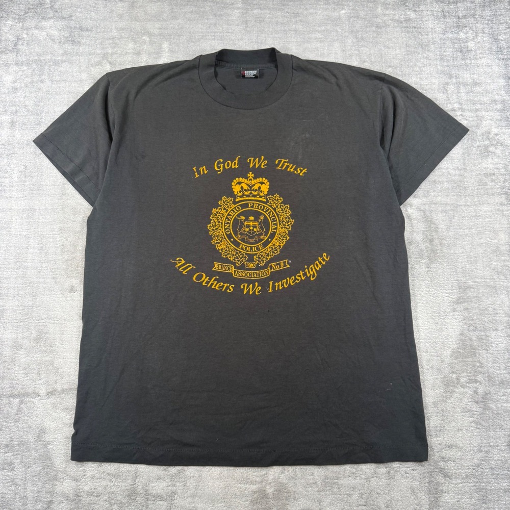 OPP Police Shirt Mens XL Black Vintage 90s Funny Faded Single Stitch Tee Grunge
